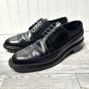 Vintage French Shriner Brogue Wingtip Shoes Mens 9.5 Derby 65560 Black Leather